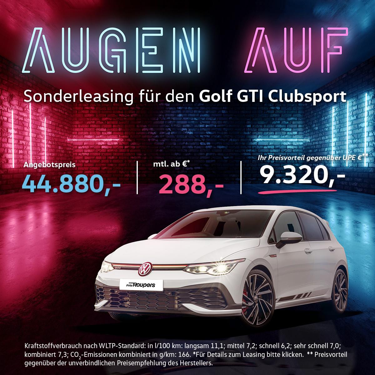 Autohaus Raupers in Hannover Am Bahndamm 50 und Wunstorfer Landstr. 86 Sonderleasing für den Golf GTI Clubsport - Beitragsbild