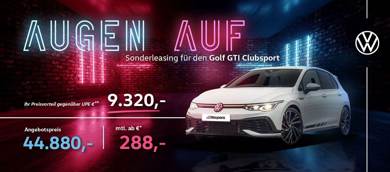 Autohaus Raupers in Hannover Am Bahndamm 50 und Wunstorfer Landstr. 86 Sonderleasing für den Golf GTI Clubsport - Headerbild